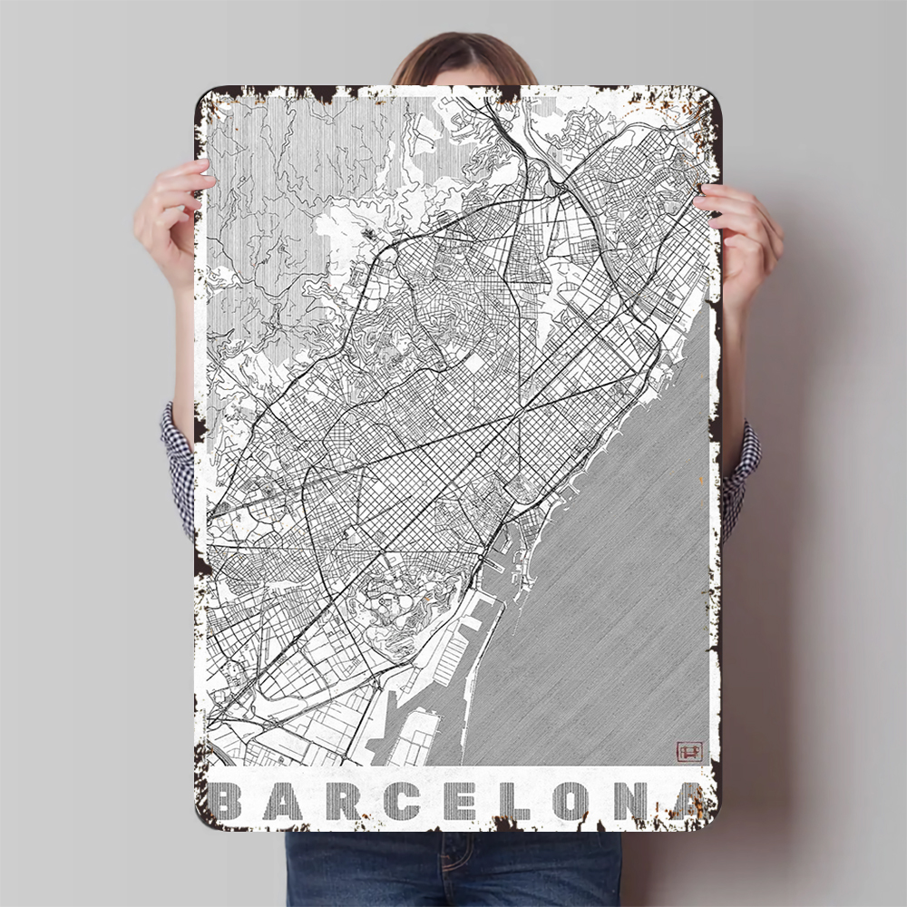 Home Barcelona - Barcelona City Map Vintage Metal Wall