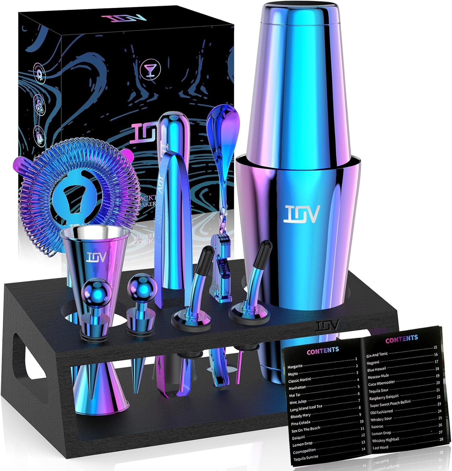 Cocktail Recipe Book - 12-Piece Cocktail Shaker Set with 18oz