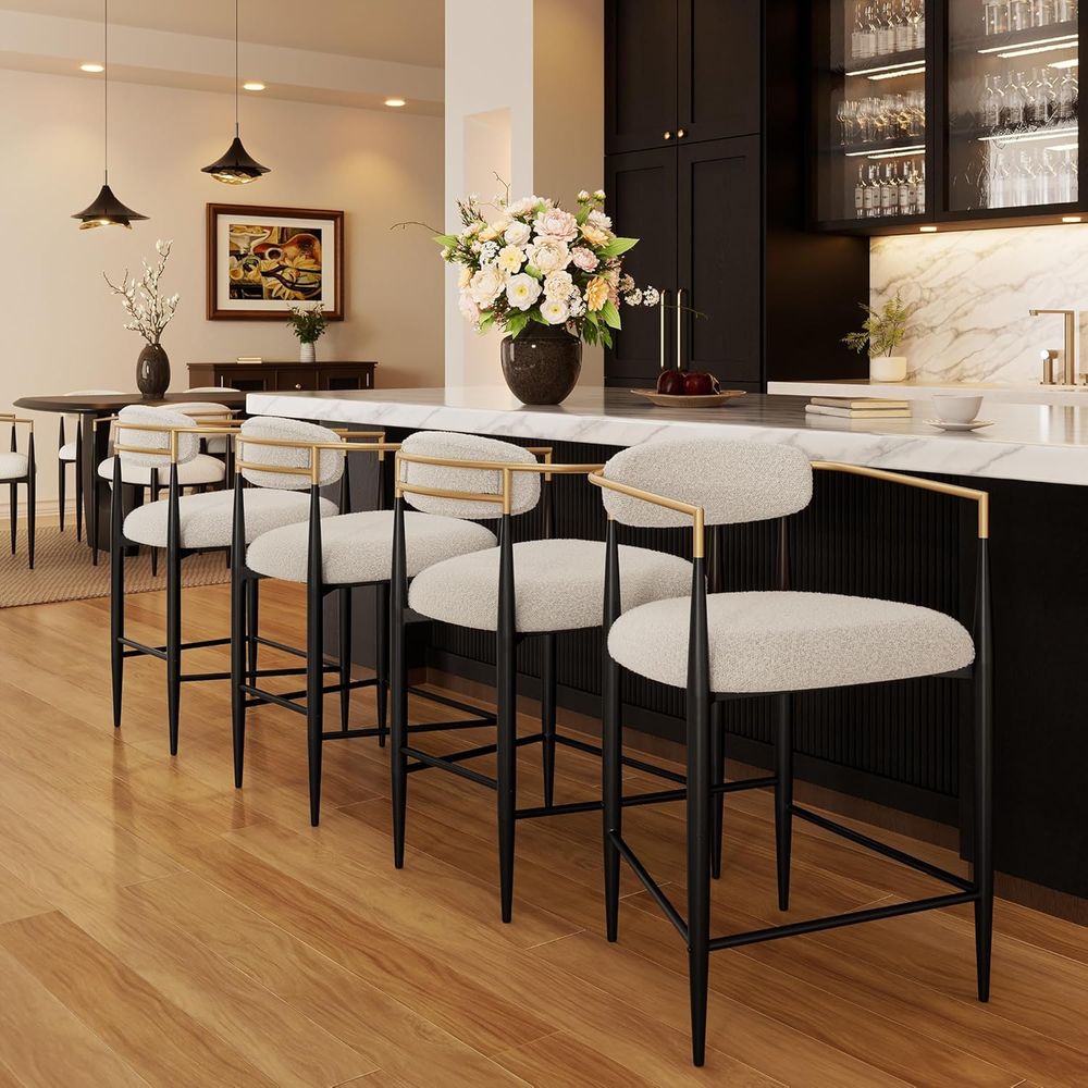 Home Bar Stools - Set of 4 Upholstered Counter Stools