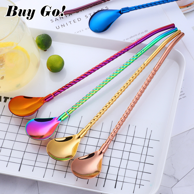 1PC Long Big Twisted Straw Spo - Bar Spoon Twisted avaliação e preço