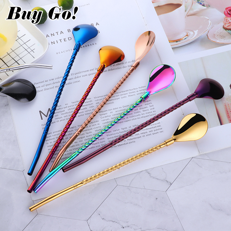 1PC Long Big Twisted Straw Spo - Bar Spoon Twisted avaliação e preço