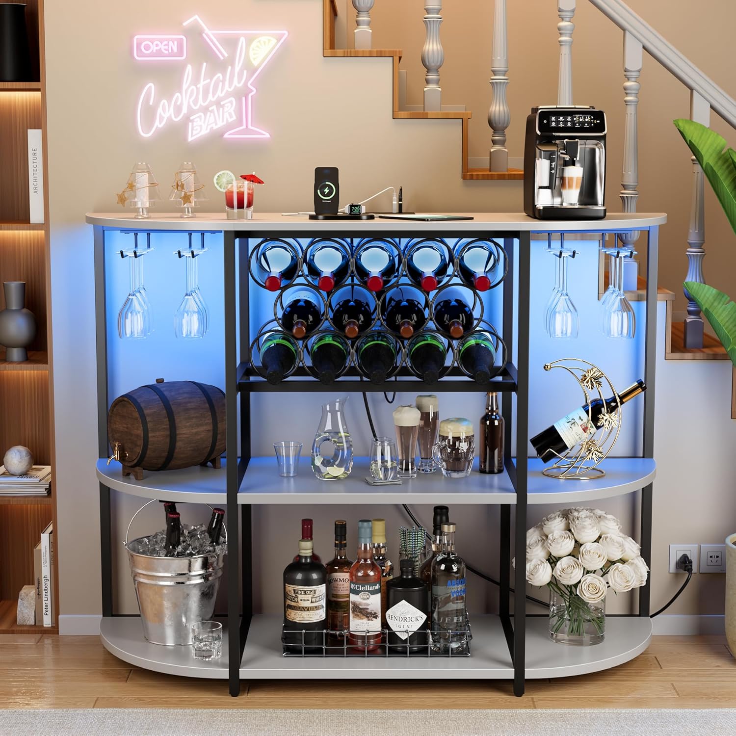 Wine Bar Cabinet with LED Ligh - Home Bar Setup avaliação e preço
