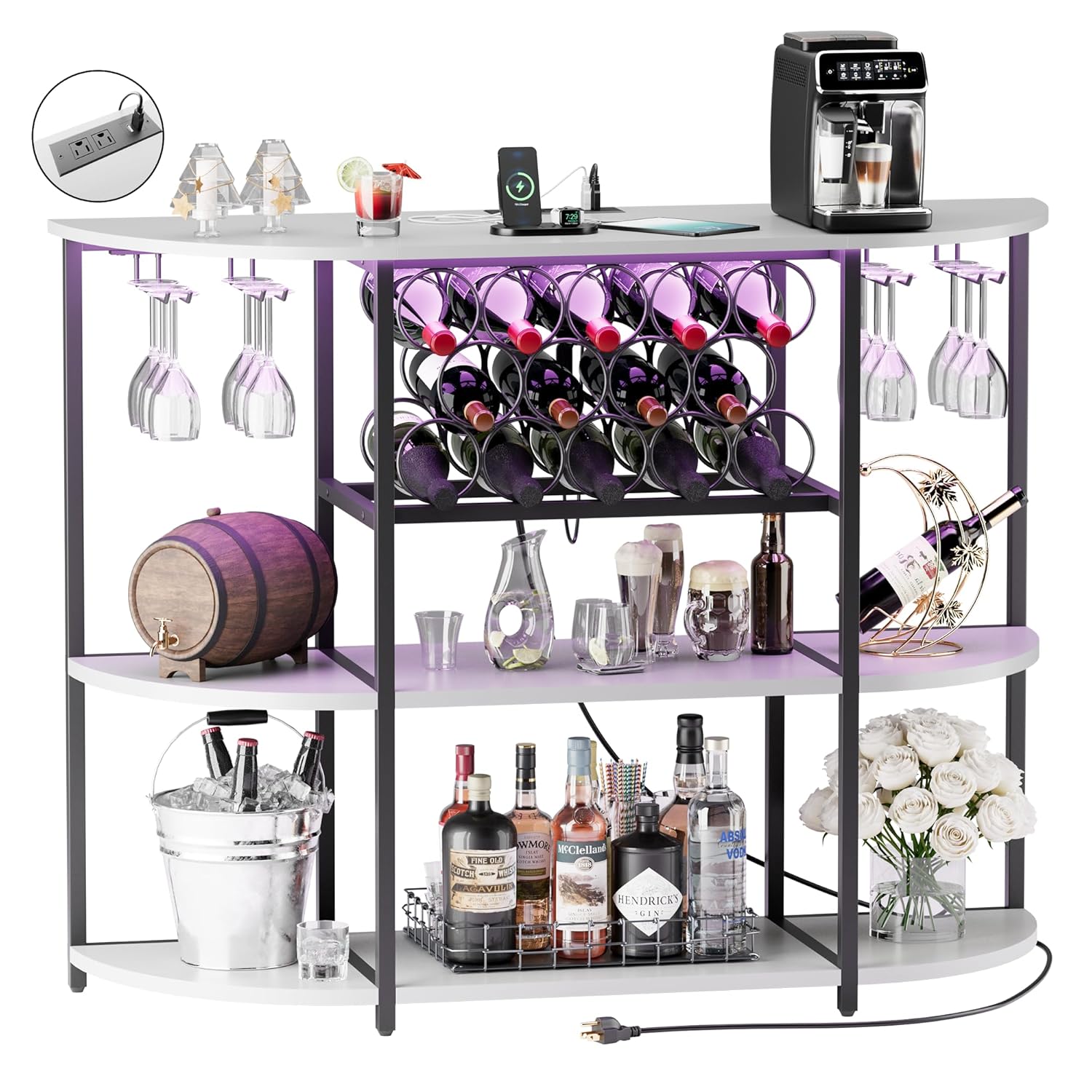 Wine Bar Cabinet with LED Ligh - Home Bar Setup avaliação e preço