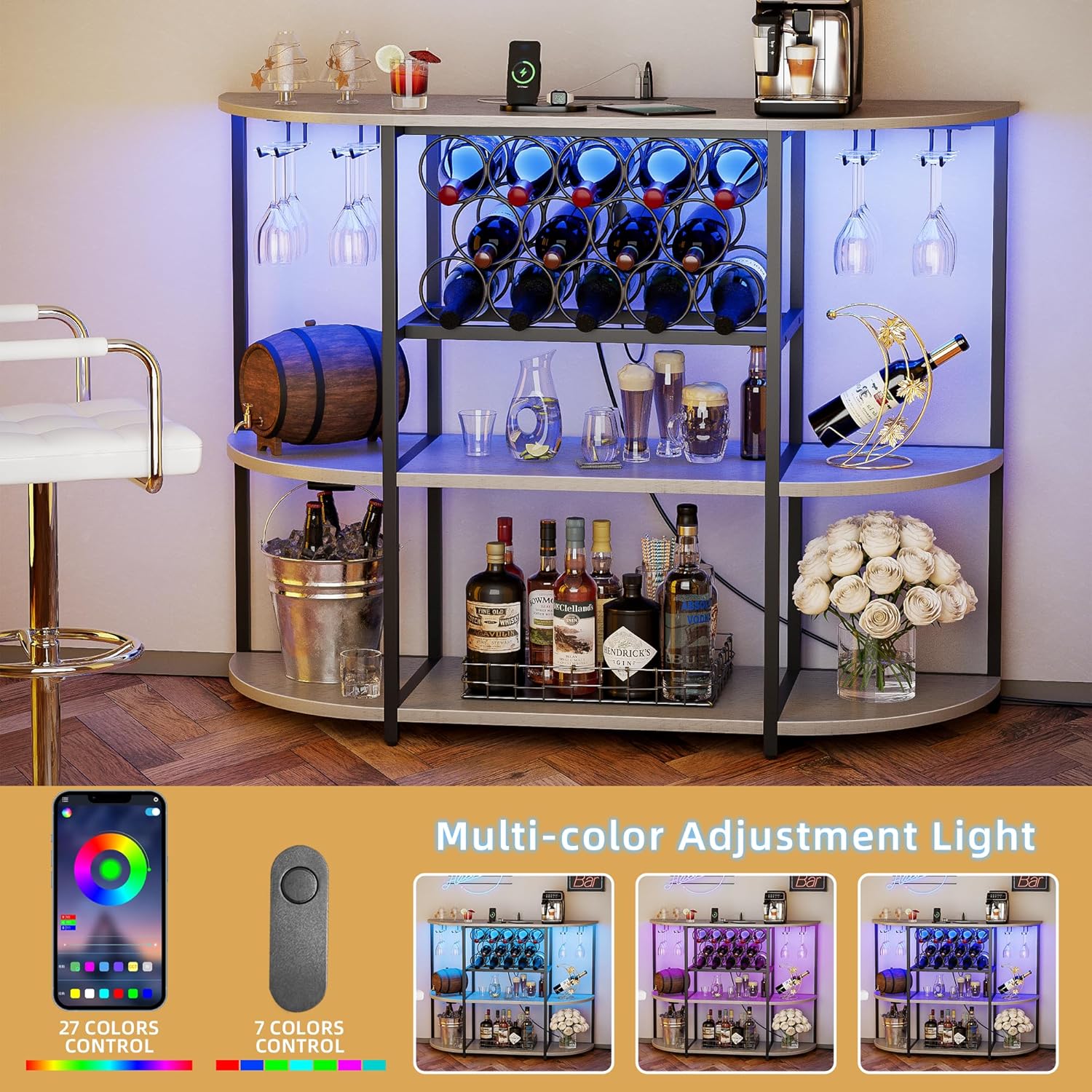 Wine Bar Cabinet with LED Ligh - Home Bar Setup avaliação e preço