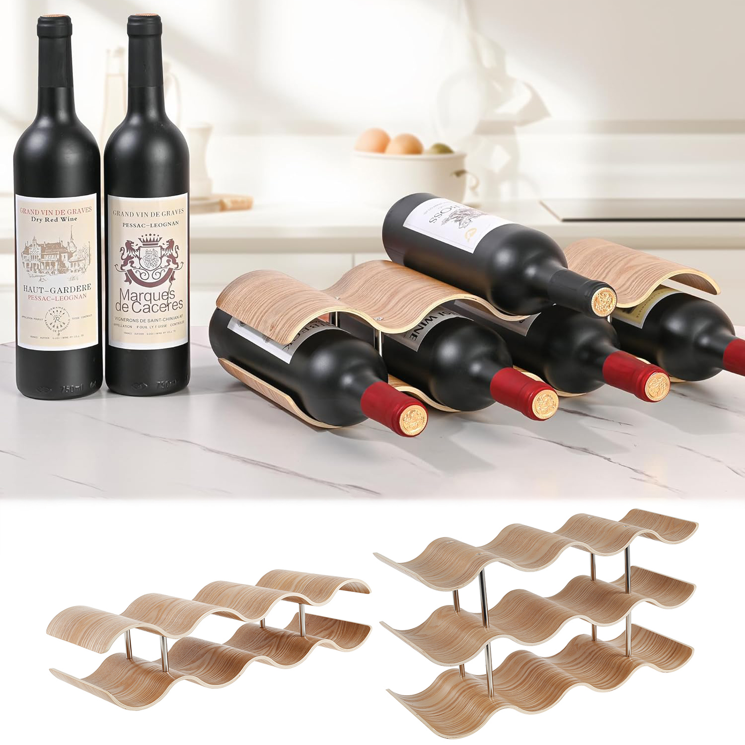 2/3-Tier Wooden Wine Rack Wavy - Home Bar And Cabinet avaliação e preço