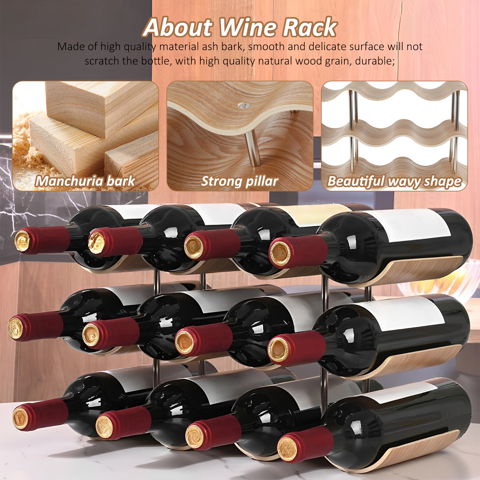 2/3-Tier Wooden Wine Rack Wavy - Home Bar And Cabinet avaliação e preço