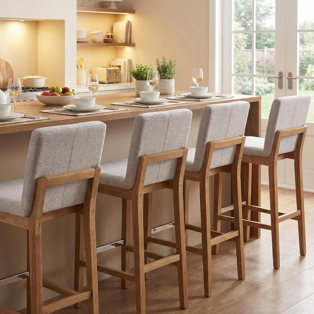 Set of 4 Light Grey Upholstere - Home Bar Stools avaliação e preço