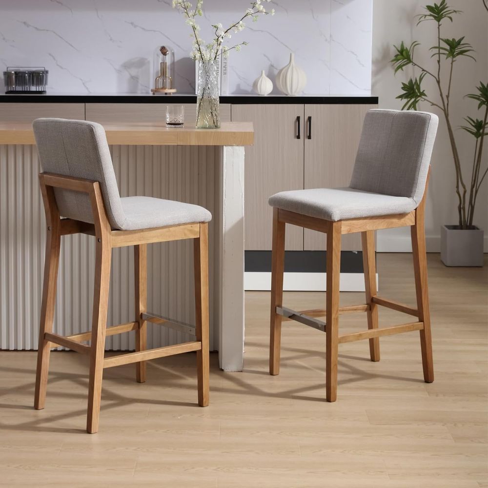 Set of 4 Light Grey Upholstere - Home Bar Stools avaliação e preço