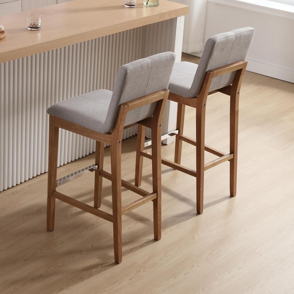 Set of 4 Light Grey Upholstere - Home Bar Stools avaliação e preço