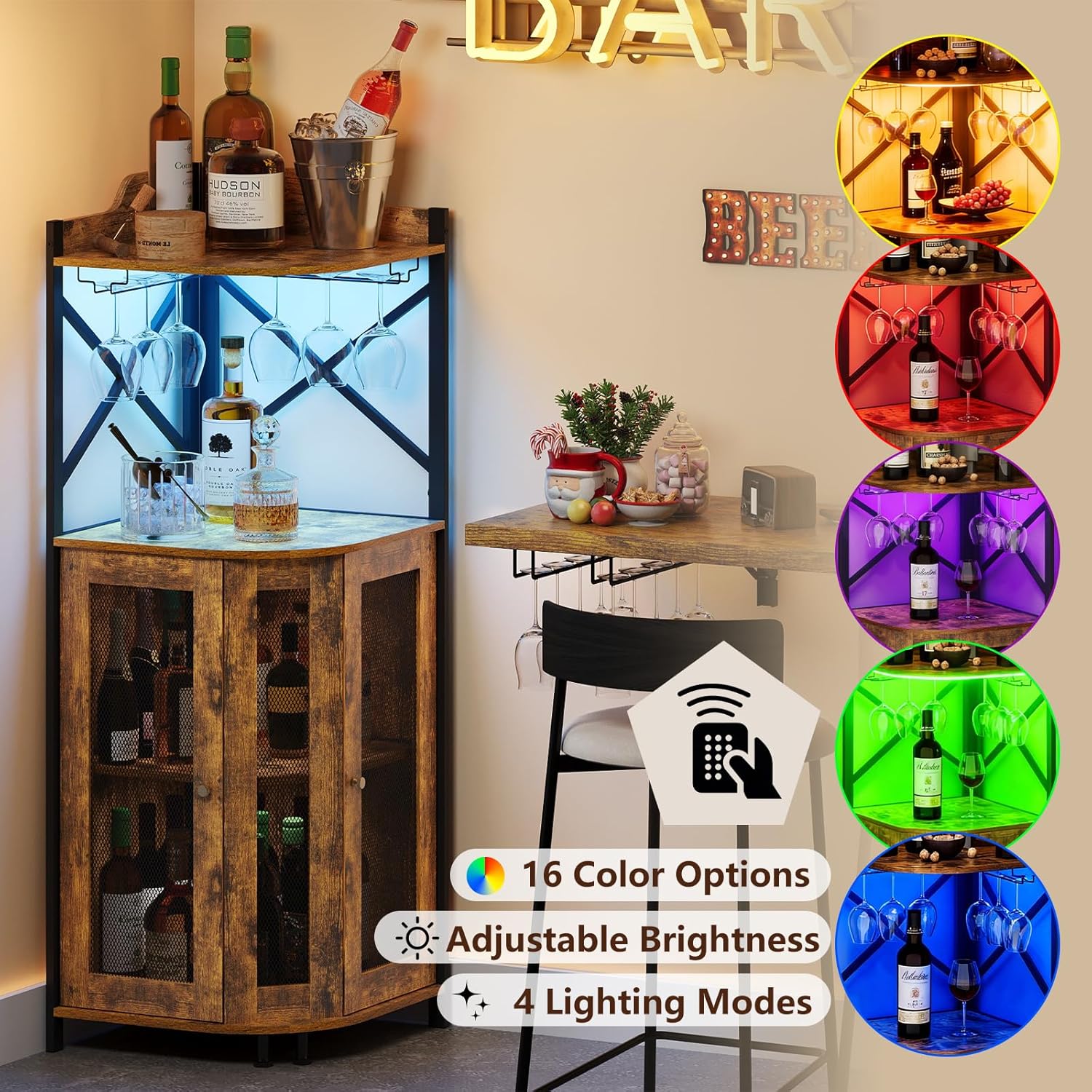 Corner LED Bar Cabinet with Gl - Home Bar And Cabinet avaliação e preço