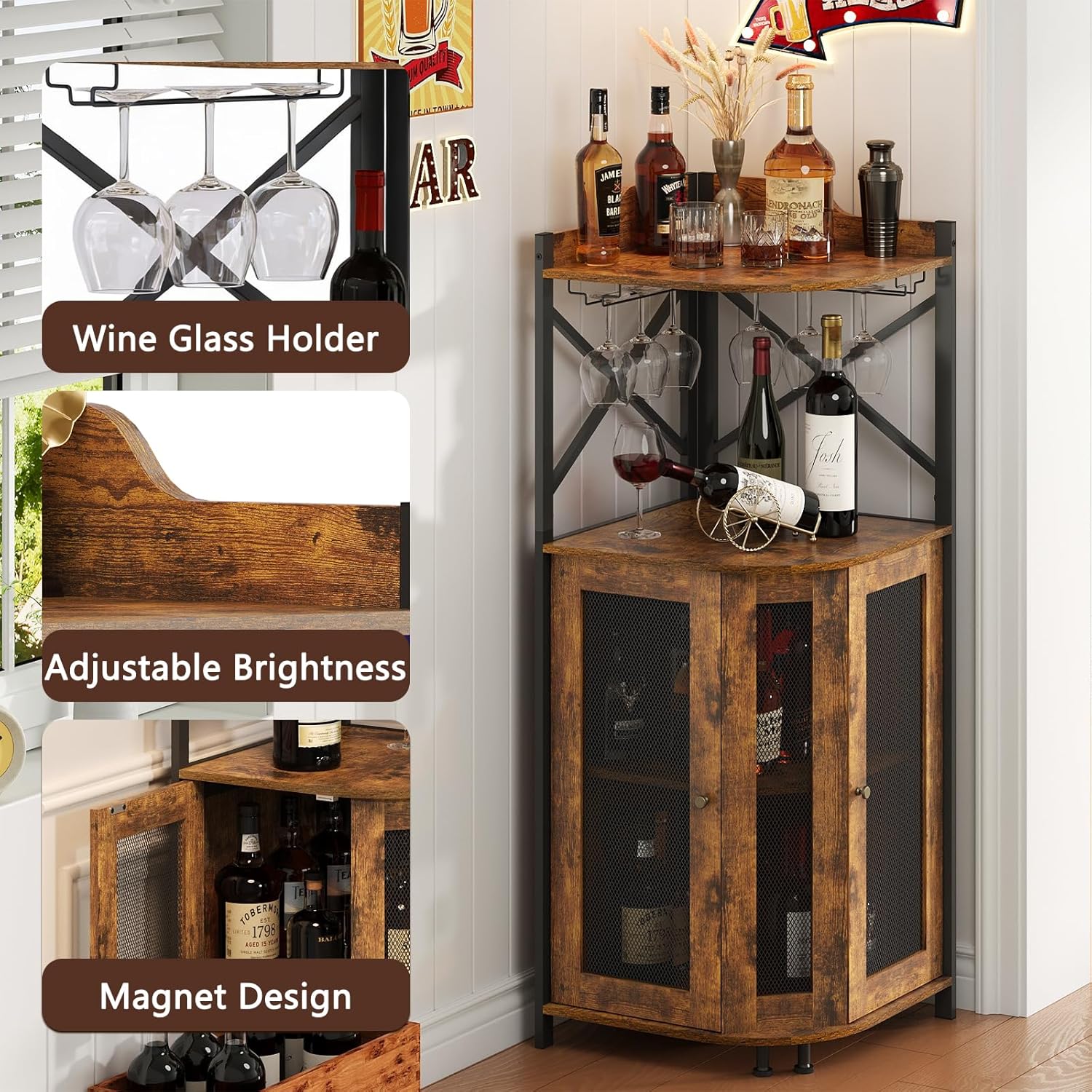 Corner LED Bar Cabinet with Gl - Home Bar And Cabinet avaliação e preço