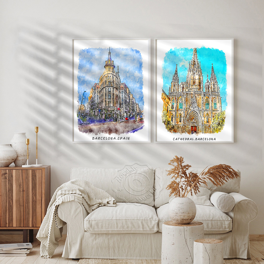 Watercolor Print, World Travel - Home Barcelona avaliação e preço
