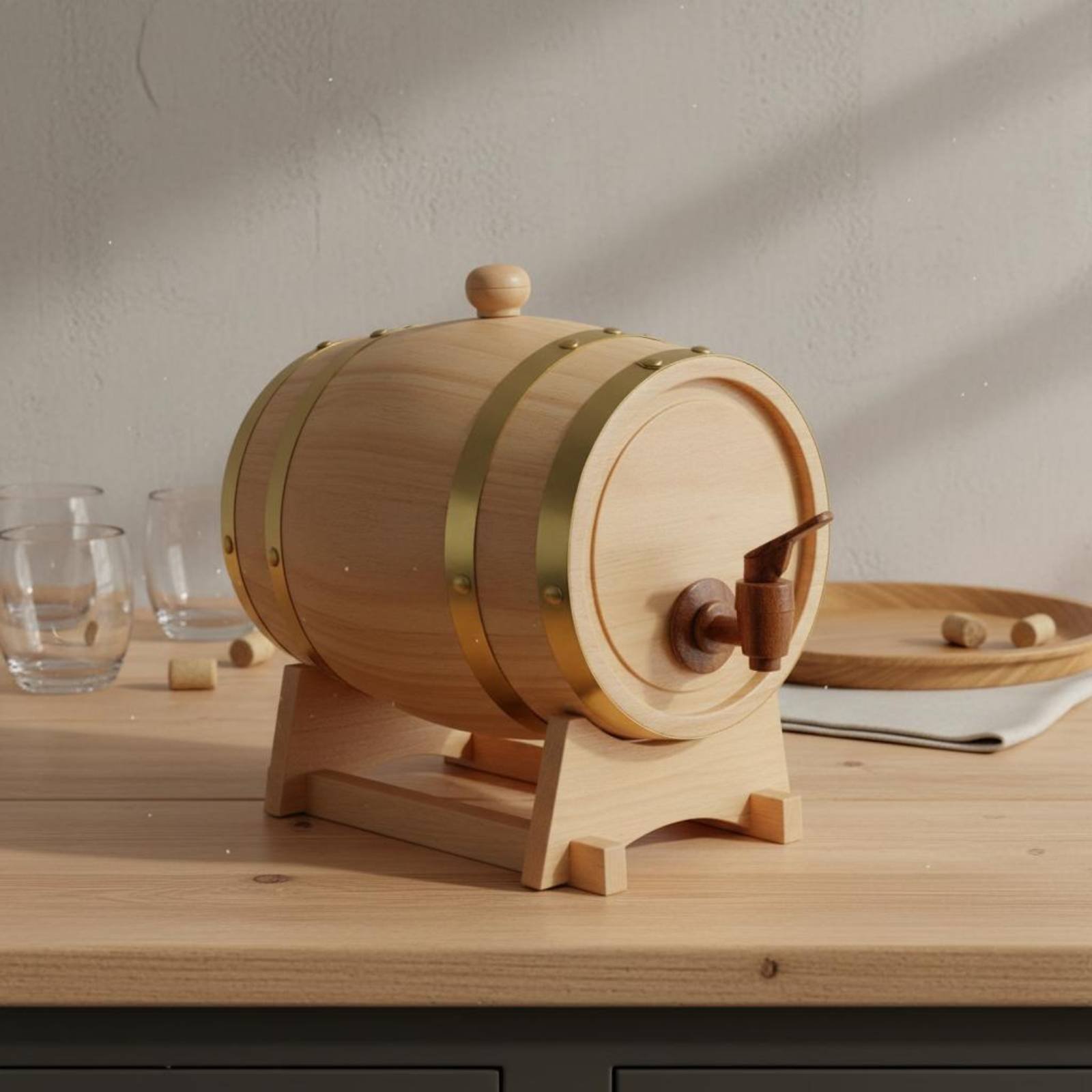 Fir Wood Barrel with Spigot Le - Home Bar Stand avaliação e preço