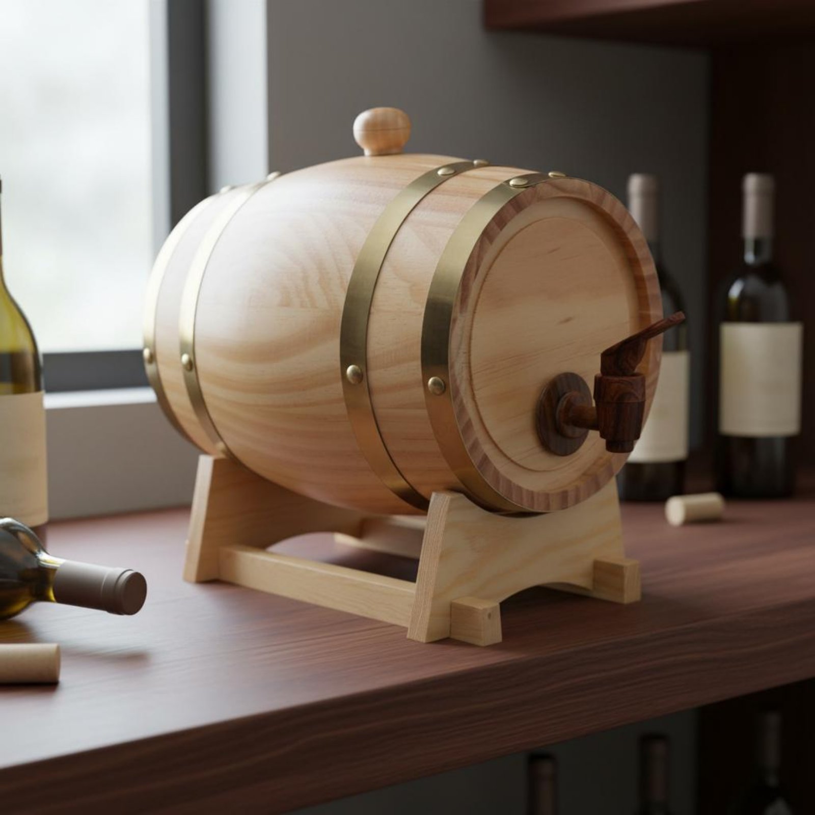 Fir Wood Barrel with Spigot Le - Home Bar Stand avaliação e preço