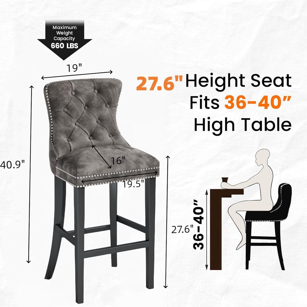 Set of 2 Light Grey Velvet Bar - Home Bar Stools avaliação e preço