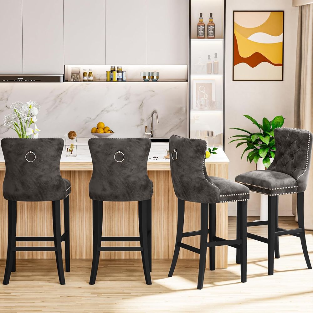 Set of 2 Light Grey Velvet Bar - Home Bar Stools avaliação e preço