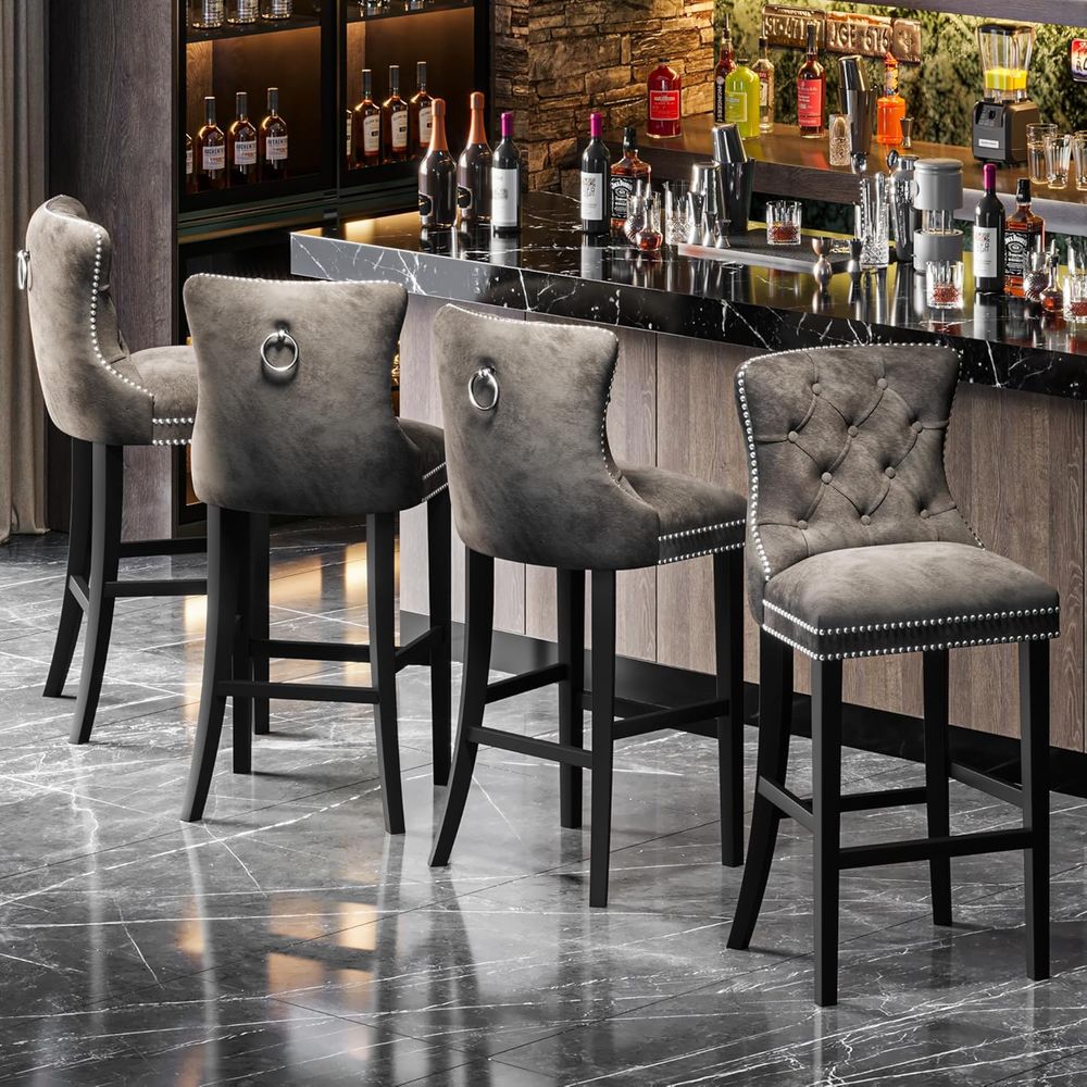 Set of 2 Light Grey Velvet Bar - Home Bar Stools avaliação e preço