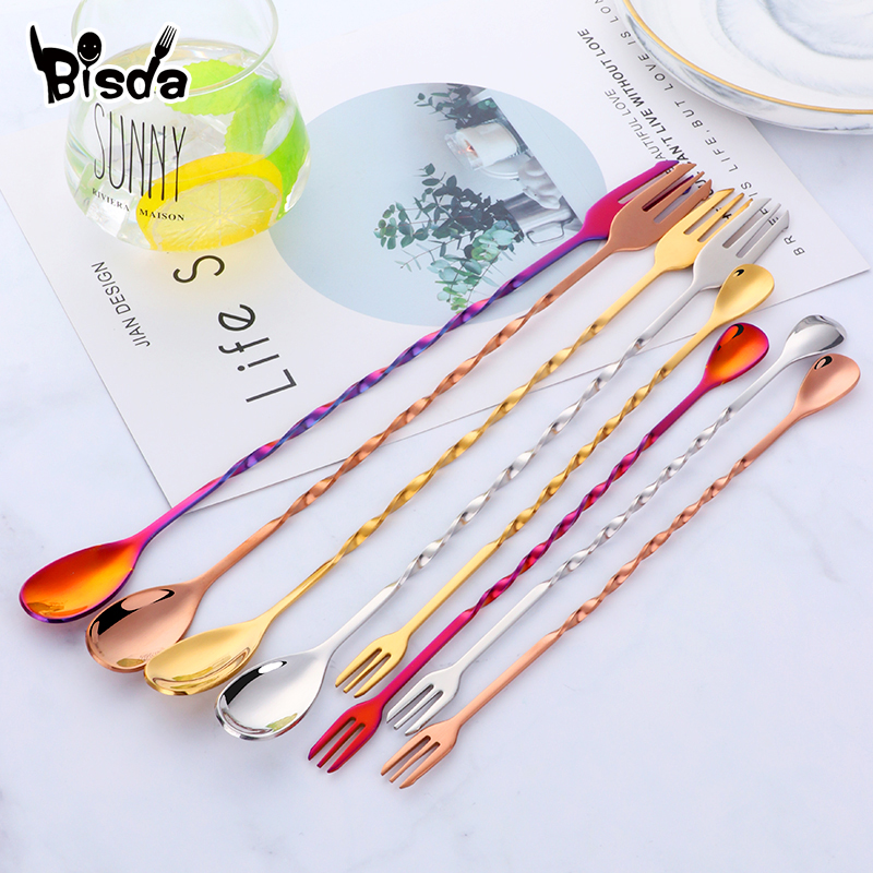 Cocktail Bar Spoons with Fork, - Bar Spoon Twisted avaliação e preço