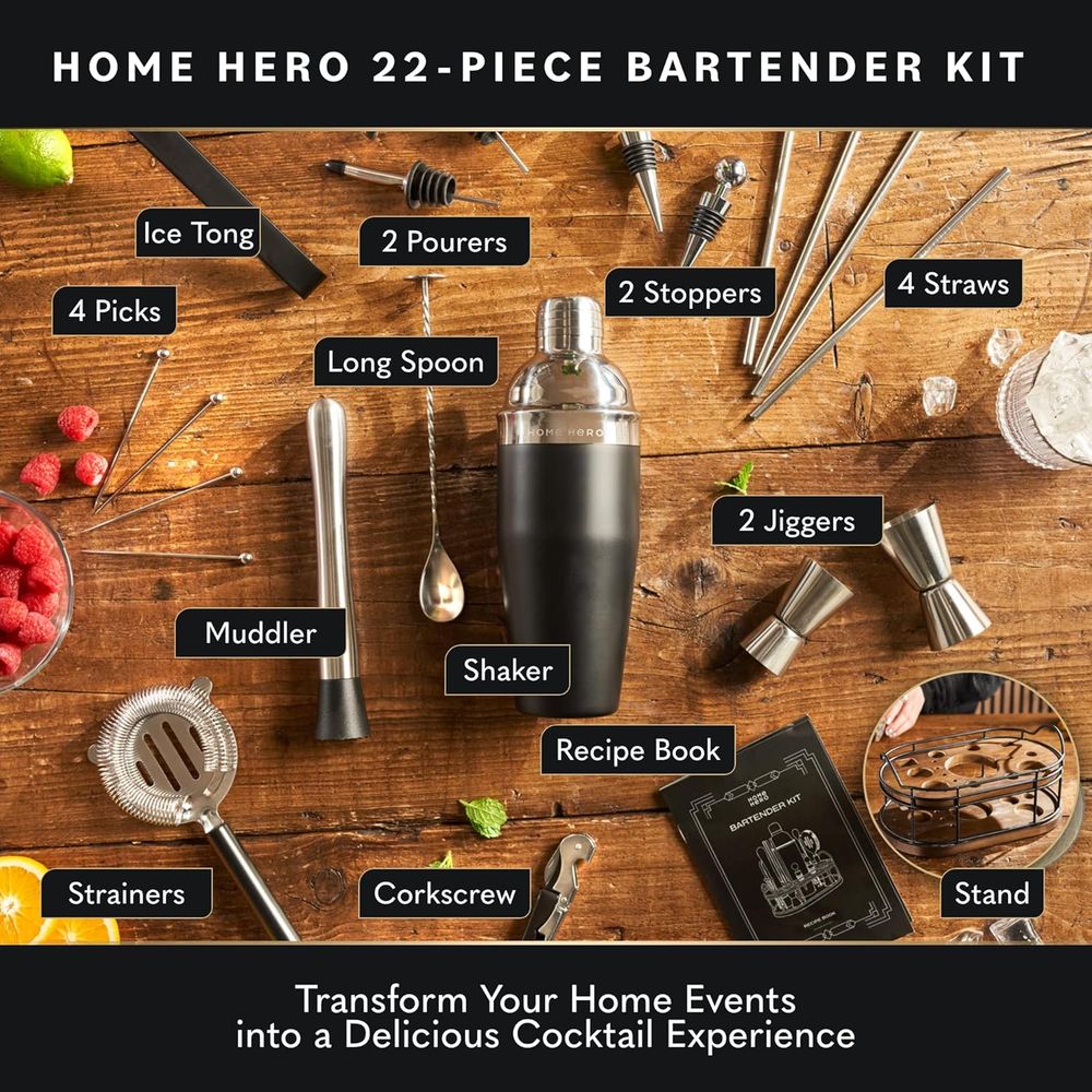 22-Piece Cocktail Shaker Set w - Cocktail Recipe Book avaliação e preço