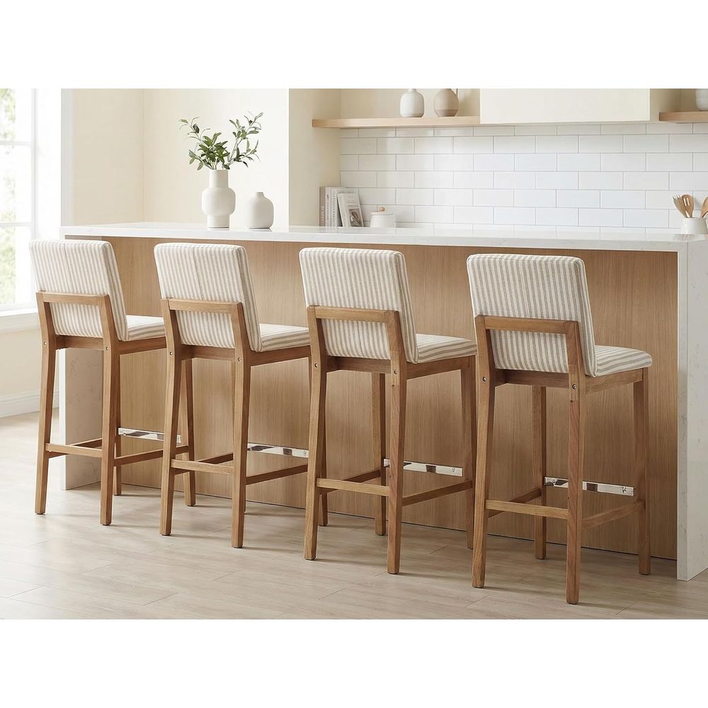 Linen-Cushioned Wooden Bar Sto - Home Bar Stools avaliação e preço