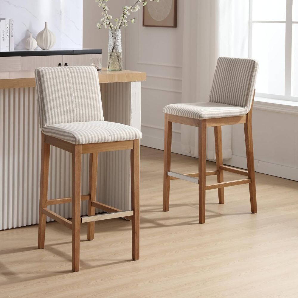 Linen-Cushioned Wooden Bar Sto - Home Bar Stools avaliação e preço