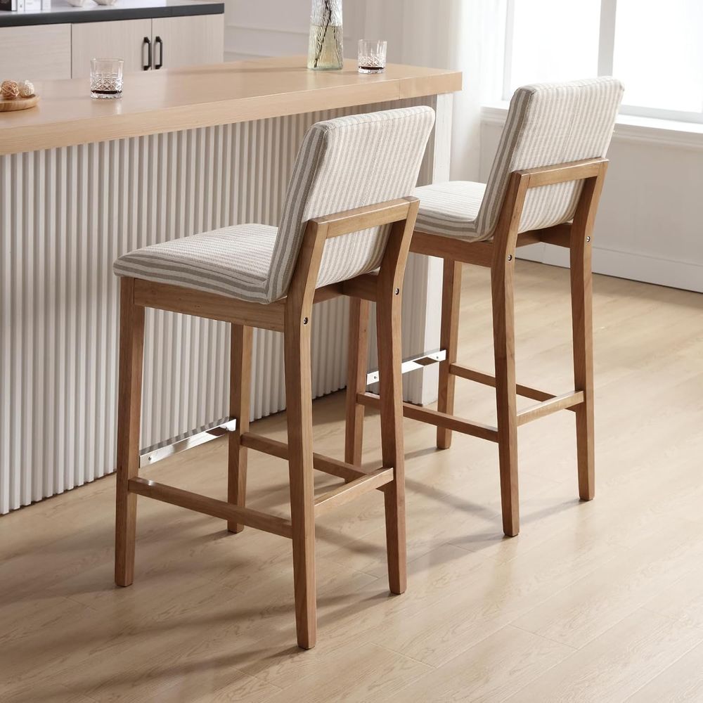 Linen-Cushioned Wooden Bar Sto - Home Bar Stools avaliação e preço